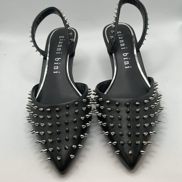 Gianni Bini Azurie Leather Studded Rockstud Slingback Spike Pumps Size 6 - Picture 2 of 5